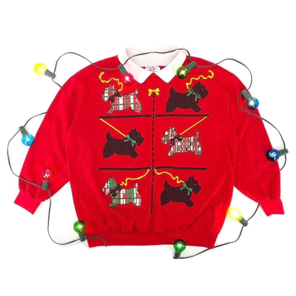 Vintage Scottish Terrier Christmas Double Collar Sweatshirt 90s 1990s